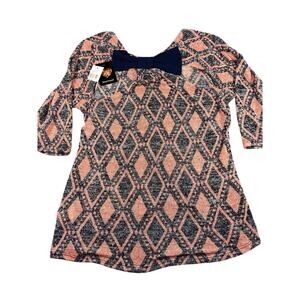 Heart Soul Womens Top 3/4 Sleeve Bow Cutout Shirt Blouse Tunic Large